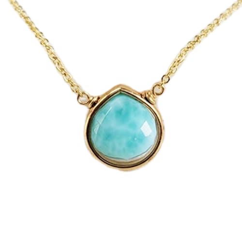 LKBEADS natürlicher Larimar 10x8 mm birnenförmiger glatter Türkis-Anhänger 925 Sterling Silber Birnenkette mit 18 Zoll Kabelkette Heilenergie spiritueller Schmuck Geschenk Frauen|gmpd_0033 von LKBEADS