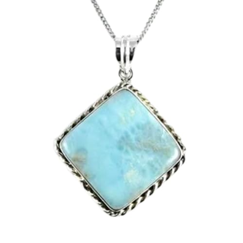LKBEADS natürlicher Larimar 35x35 mm Kissen glatt blau Anhänger 925 Sterling Silber Trillon Halskette mit 18 Zoll Kabelkette Heilenergie spiritueller Schmuck Geschenk |gmpd_0078 LKBEADS natürlicher Larimar 35x35 mm Kissen glatt blau Anhänger 925 Sterling Silber Trillon Halskette mit 18 Zoll Kabelkette Heilenergie spiritueller Schmuck Geschenk |gmpd_0078 von LKBEADS