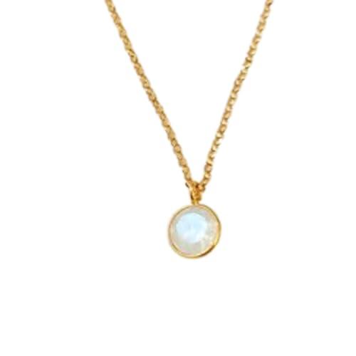 LKBEADS natürlicher Mondstein 8 mm rund facettiert weiß Anhänger 925 Sterling Silber runde Halskette mit 18 Zoll Kabelkette Neubeginn Intuition weibliche Energie Geschenk |gmpd_0121 von LKBEADS