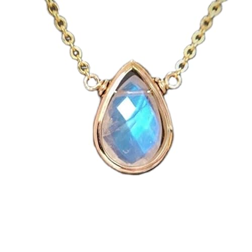 LKBEADS natürlicher Mondstein 9x6 mm birnenförmig facettiert weiß Anhänger 925 Sterling Silber Birnenkette mit 18 Zoll Kabelkette Neubeginn Intuition weibliche Energie Geschenk |gmpd_0519 von LKBEADS