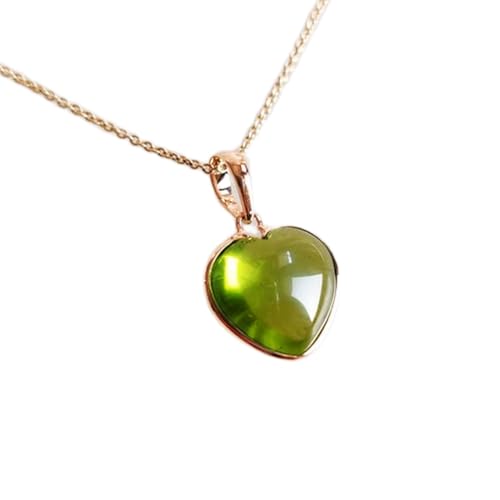 LKBEADS natürlicher Peridot 15x13 mm Herz glatt grün Anhänger 925 Sterling Silber Herz Halskette mit 18 Zoll Kabelkette Fülle Erneuerung positive Energie Herz Heilung Geschenk|gmpd_0369 von LKBEADS