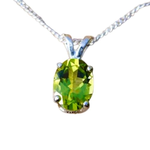 LKBEADS natürlicher Peridot 8x6 mm oval facettiert grün Anhänger 925 Sterling Silber ovale Halskette mit 18 Zoll Kabelkette Fülle Erneuerung positive Energie Herz Heilung Geschenk Schmuck|gmpd_0164 von LKBEADS