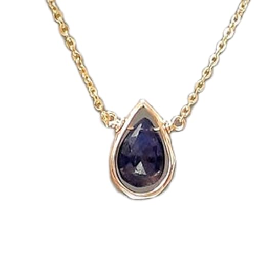 LKBEADS natürlicher Saphir 9x8 mm birnenförmig facettiert blau Anhänger 925 Sterling Silber Birnenkette mit 18 Zoll Kabelkette Weisheit Königlichkeit Wahrheit spirituelle Einsicht Geschenk |gmpd_0535 von LKBEADS