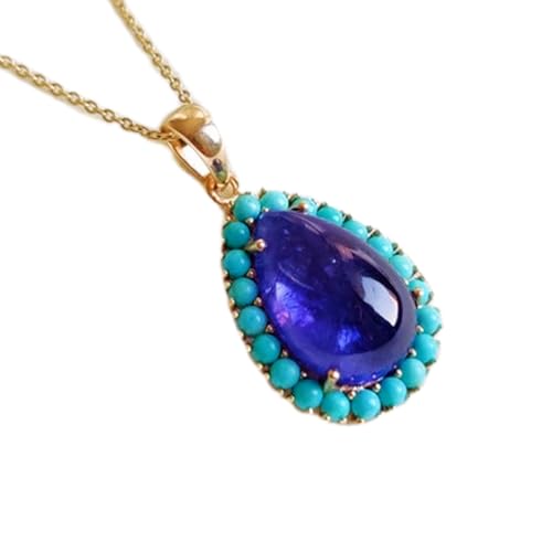 LKBEADS natürlicher Tansanit 19x15 mm birnenförmig facettiert blau Anhänger 925 Sterling Silber Birnenkette mit 18 Zoll Kabelkette Transformation Intuition höheres Bewusstsein spirituell|gmpd_0325 von LKBEADS