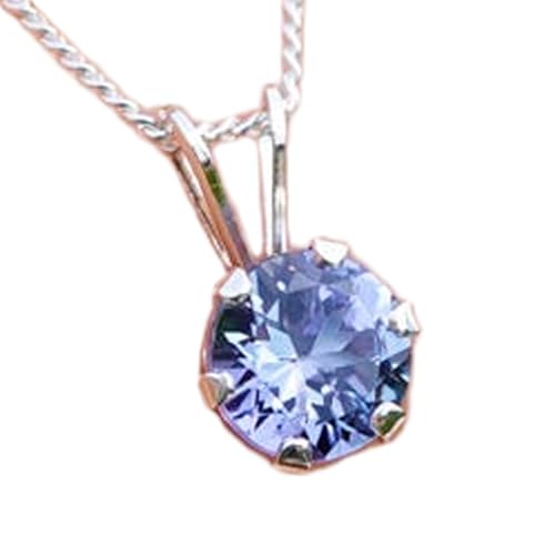 LKBEADS natürlicher Tansanit 6 mm rund facettiert blau Anhänger 925 Sterling Silber runde Halskette mit 18 Zoll Kabelkette Transformation Intuition höheres Bewusstsein spirituell|gmpd_0307 von LKBEADS