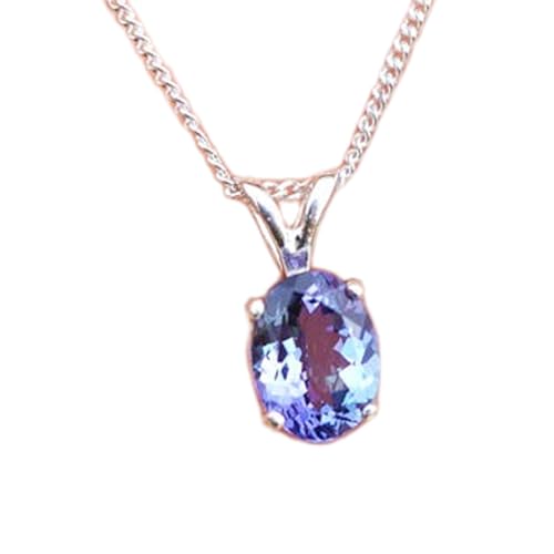 LKBEADS natürlicher Tansanit 8x6 mm oval facettiert blau Anhänger 925 Sterling Silber ovale Halskette mit 18 Zoll Kabelkette Transformation Intuition höheres Bewusstsein spirituell|gmpd_0007 von LKBEADS