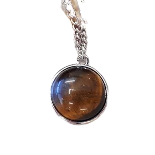 LKBEADS natürlicher Tigerauge 15x15 mm rund glatt braun Anhänger 925 Sterling Silber runde Halskette mit 18 Zoll Kabelkette Heilenergie spiritueller Schmuck Geschenk Frauen|gmpd_0426 von LKBEADS