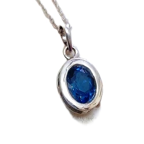 LKBEADS natürlicher Topas 10 x 8 mm oval facettiert blau Anhänger 925 Sterling Silber ovale Halskette mit 18 Zoll Kabelkette Klarheit Fokus Erfolg Wohlstand Geschenk Frauen & Männer | gmpd_0191 von LKBEADS
