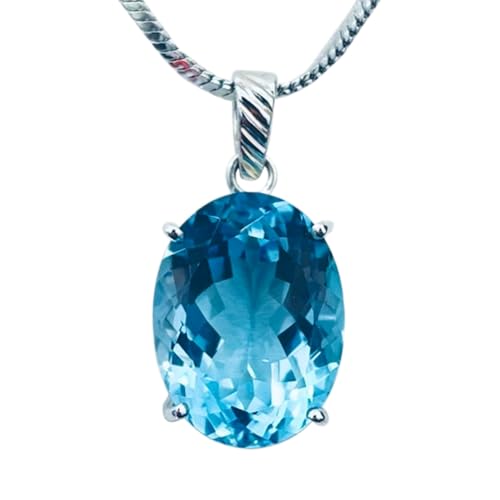 LKBEADS natürlicher Topas 29 x 14 mm oval facettiert blau Anhänger 925 Sterling Silber ovale Halskette mit 18 Zoll Kabelkette Klarheit Fokus Erfolg Wohlstand Geschenk Frauen & Männer | gmpd_0240 von LKBEADS
