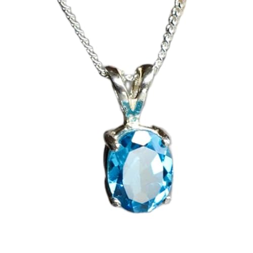 LKBEADS natürlicher Topas 8 x 6 mm oval facettiert blau Anhänger 925 Sterling Silber ovale Halskette mit 18 Zoll Kabelkette Klarheit Fokus Erfolg Wohlstand Geschenk Frauen & Männer|gmpd_0005 von LKBEADS