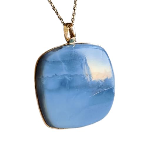 LKBEADS natürlicher blauer Opal, 26 x 26 mm, kissenförmiger, glatter blauer Anhänger, quadratische Halskette aus 925er Sterlingsilber mit 18 Zoll langer Kabelkette, heilende Energie, spirituelles von LKBEADS