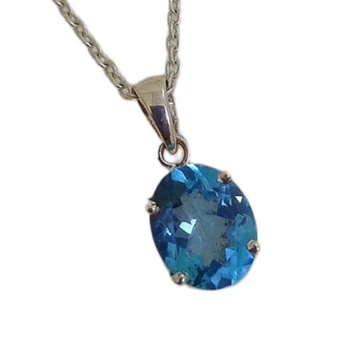 LKBEADS natürlicher blauer Topas 12 x 10 mm oval facettiert blau Anhänger 925 Sterling Silber O Halskette mit 18 Zoll Kabelkette Heilenergie spiritueller Schmuck Geschenk Frauen &|gmpd_0198 von LKBEADS