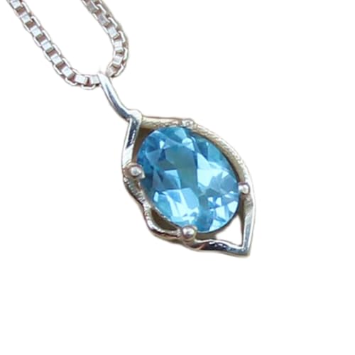 LKBEADS natürlicher blauer Topas 12x10 mm oval facettiert blau Anhänger 925 Sterling Silber ovale Halskette mit 18 Zoll Kabelkette Heilenergie spiritueller Schmuck Geschenk Frauen|gmpd_0442 von LKBEADS
