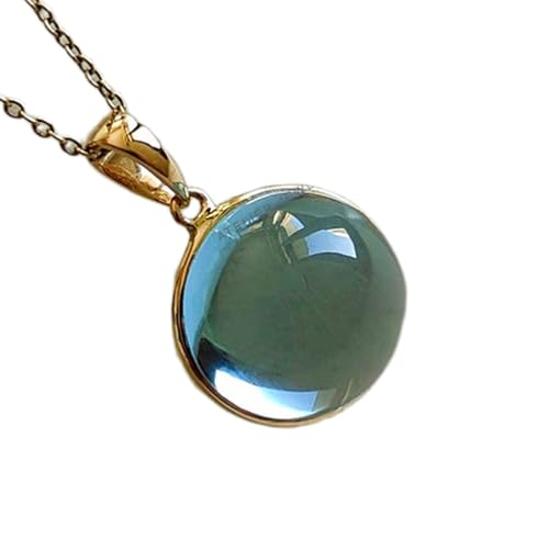 LKBEADS natürlicher blauer Topas 14x14 mm rund glatt blau Anhänger 925 Sterling Silber runde Halskette mit 18 Zoll Kabelkette Heilenergie spiritueller Schmuck Geschenk Frauen|gmpd_0248 von LKBEADS