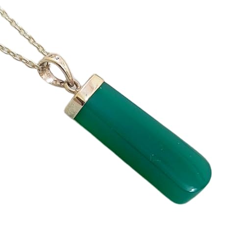 LKBEADS natürlicher grüner Onyx 36x12 mm Röhre glatter grüner Anhänger 925 Sterling Silber Röhrenkette mit 18 Zoll Kabelkette Heilenergie spiritueller Schmuck Geschenk Frauen|gmpd_0221 von LKBEADS