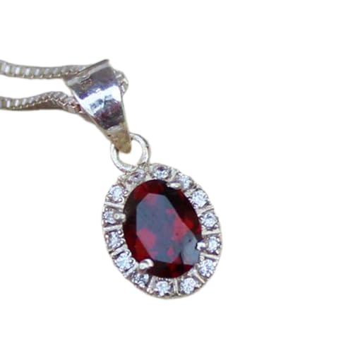 LKBEADS natürlicher roter Granat 16 x 13 mm oval facettiert roter Anhänger 925 Sterling Silber ovale Halskette mit 18 Zoll Kabelkette Heilenergie spiritueller Schmuck Geschenk Frauen &|gmpd_0482 von LKBEADS