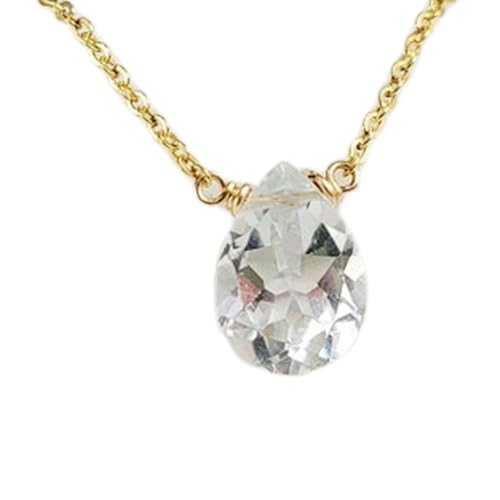 LKBEADS natürlicher weißer Topas 10x8 mm birnenförmig facettierter weißer Anhänger 925 Sterling Silber Birnenkette mit 18 Zoll Kabelkette Heilenergie spiritueller Schmuck Geschenk Frauen|gmpd_0512 von LKBEADS