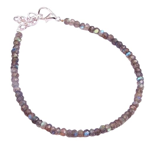 Labradorit, 3 mm, Rondellform, facettierte Perlen, 17,8 cm, verstellbarer versilberter Verschluss, Armband für Männer und Frauen | LK_STACK_04112 Labradorit, 3 mm, Rondellform, facettierte Perlen, 17,8 cm, verstellbarer versilberter Verschluss, Armband für Männer und Frauen | LK_STACK_04112 von LKBEADS