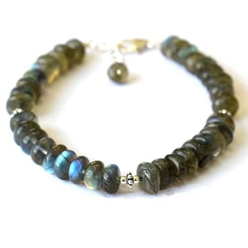 Labradorit-Perlen in Rondellform, 8 mm, glatt geschliffen, 17,8 cm, verstellbarer versilberter Verschluss, Armband für Männer und Frauen | LK_STACK_04134 Labradorit-Perlen in Rondellform, 8 mm, glatt geschliffen, 17,8 cm, verstellbarer versilberter Verschluss, Armband für Männer und Frauen | LK_STACK_04134 von LKBEADS