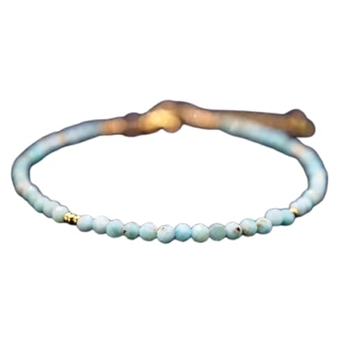 Larimar-Perlen, rund, 3 mm, facettiert, geschliffen, 17,8 cm, verstellbarer Verschluss mit Roségoldbeschichtung, Armband für Männer und Frauen | LK_STACK_04466 von LKBEADS