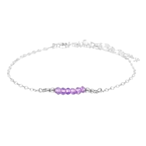 Lavendelfarbener Amethyst, 2,5–3 mm, runde Form, glatt geschliffene Perlen, 17,8 cm, verstellbarer versilberter Verschluss, Armband für Männer und Frauen | LK_STACK_04477 von LKBEADS
