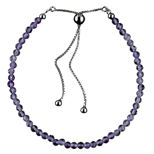 Lavendelquarz, 3 mm, runde Form, facettierte Perlen, 17,8 cm, verstellbarer versilberter Verschluss, Armband für Männer und Frauen | LK_STACK_04490 von LKBEADS