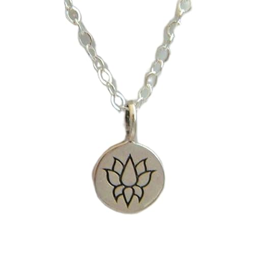 Lotusblüten-Halskette aus 925er Sterlingsilber. Zen-Yoga-Schmuck. Schlicht. Zarter Charme. Für jeden Tag. Zierlicher Schmuck. Geschenk für sie | Mit 45,7 cm langer Kette | Versilbert | L_PN_0473 von LKBEADS