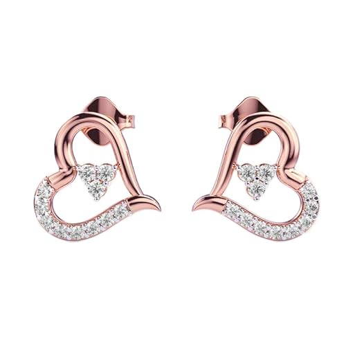 Ohrringe „Kippende Herzen“ aus 925er Sterlingsilber | Roségold-Beschichtung | Steinzahl: 22 | Edelsteingröße: 0,01–0,07 mm | Gewicht: 0,21 Karat | Form: rund | 1,842 Gramm | LKE_R_00020 von LKBEADS