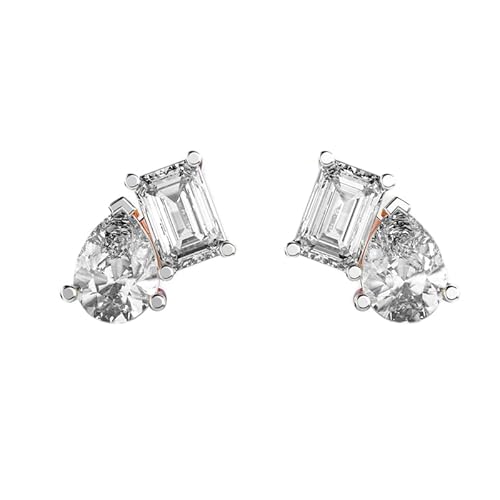 Ohrstecker „Inclined Towards You“ aus 925er Sterlingsilber | Roségold-Beschichtung, Nr. Stein: 4, Edelsteingröße: 0,50–0,69 mm | Gewicht: 2,5 Karat, Form: Smaragd und Birne | 2,75 Gramm || R_00015 von LKBEADS