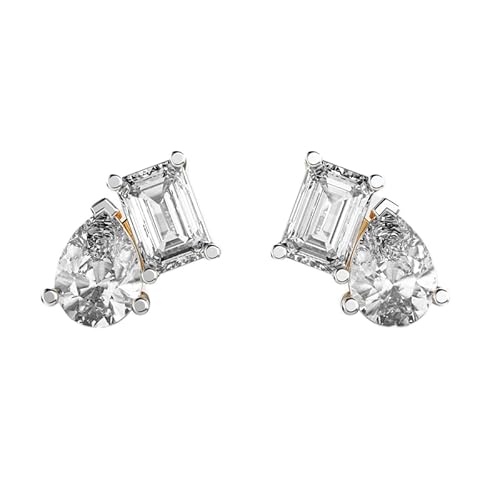 Ohrstecker „Inclined Towards You“ aus 925er Sterlingsilber | Vergoldung | Anzahl der Steine: 4 | Edelsteingröße: 0,50–0,69 mm | Gewicht: 2,5 Karat | Form: Smaragd und Birne | 2,75 Gramm || G_00015 von LKBEADS