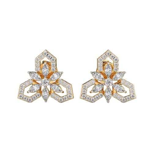 Ohrstecker „Prosperous Bloom“ aus 925er Sterlingsilber | Vergoldung | Anzahl der Steine: 68 | Edelsteingröße: 0,01–0,010 mm | Gewicht: 0,58 Karat | Form: Rund & Marquise | 2,536 Gramm || G_00066 von LKBEADS