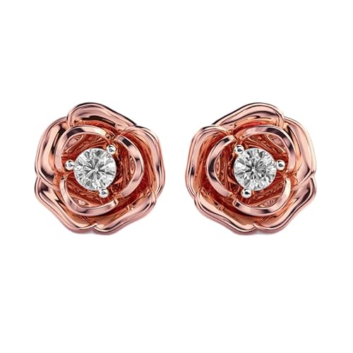 Ohrstecker aus 925er Sterlingsilber mit Blütenmotiv | Roségold-Beschichtung | Steinzahl 2 | Edelsteingröße 0,08–0,17 mm | Gewicht 0,24 Karat | Form rund | 4,348 Gramm | LKE_R_00129 von LKBEADS