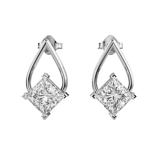 Ohrstecker aus 925er Sterlingsilber mit Regentropfen-Matrix | Versilberung, Nr. Stein: 2, Edelsteingröße: 1,0–1,49 mm | Gewicht: 2,7 Karat, Form: Prinzessin | 3,54 Gramm | LKE_W_00053 von LKBEADS