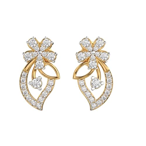 Ohrstecker mit Blumenmuster aus 925er Sterlingsilber | Vergoldung | Anzahl der Steine: 44 | Edelsteingröße: 0,01–0,10 mm | Gewicht: 0,67 Karat | Form: rund | 3,044 Gramm | LKE_G_00182 von LKBEADS