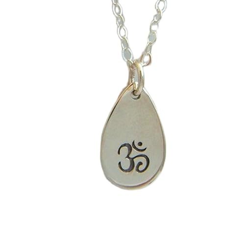 Om-Halskette aus 925er Sterlingsilber|Zen-Yoga-Schmuck in Tropfenform|Kleines, schlichtes Ohm-Symbol|Zierlicher, zarter Schmuck für jeden Tag|Geschenk für sie | mit 45,7 cm | versilbert | 0502 von LKBEADS