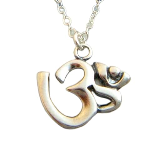 Om-Halskette aus 925er Sterlingsilber. Oxidierter Anhänger. Zen-Boho-Yoga-Schmuck. Kleines, einfaches Ohm-Symbol. Schwarzes Silber. Alltäglich. Zierlich | Mit 18-Zoll-Kette | Versilbert | L_PN_0513 von LKBEADS