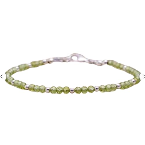 Peridot, 2–2,5 mm, runde Form, facettierte Perlen, 17,8 cm, versilberter Verschluss, Armband für Männer und Frauen | LK_STACK_05328 von LKBEADS
