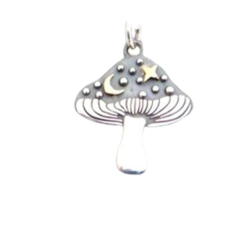 Pilz-Halskette aus 925er Sterlingsilber mit bronzefarbenem Mond und Stern. Pilzjäger mit Halbmond. Geschenk für Essenssammler und Köche. Märchengärtner | mit 45,7 cm langer Kette | versilbert | 0464 von LKBEADS
