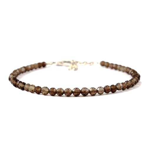Rauchquarz 3–3,5 mm, runde Form, facettierte Perlen, 17,8 cm, verstellbarer versilberter Verschluss, Armband für Männer und Frauen | LK_STACK_06180 Rauchquarz 3–3,5 mm, runde Form, facettierte Perlen, 17,8 cm, verstellbarer versilberter Verschluss, Armband für Männer und Frauen | LK_STACK_06180 von LKBEADS