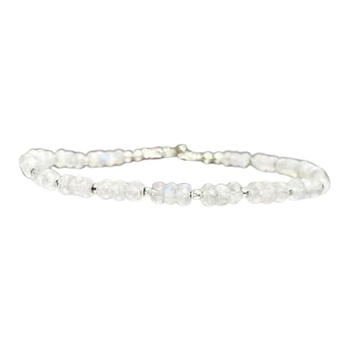Regenbogen-Mondstein, 2–2,5 mm, Rondellform, glatt geschliffene Perlen, 17,8 cm, versilberter Verschluss, Armband für Männer und Frauen | LK_STACK_05637 von LKBEADS