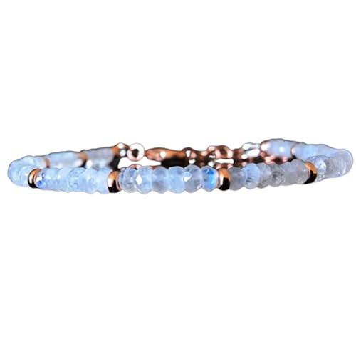 Regenbogen-Mondstein, 3,5 mm, Rondellform, facettierte Perlen, 17,8 cm, rosévergoldeter Verschluss, Armband für Männer und Frauen | LK_STACK_05653 von LKBEADS