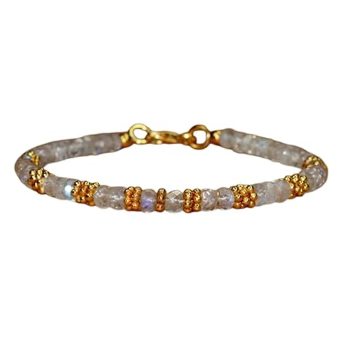 Regenbogen-Mondstein, 3 mm, Rondellform, facettierte Perlen, 17,8 cm, vergoldeter Verschluss, Armband für Männer und Frauen | LK_STACK_05708 von LKBEADS