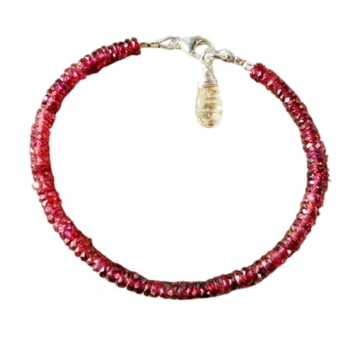 Rhodolith-Granat, 3 mm, Rondellform, facettierte Perlen, 17,8 cm, verstellbarer versilberter Verschluss, Armband für Männer und Frauen | LK_STACK_05798 von LKBEADS