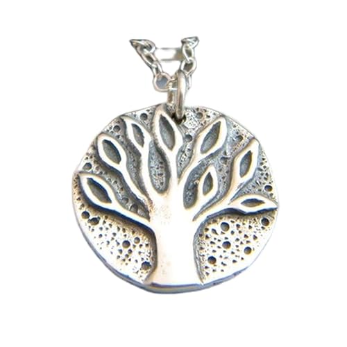Rustikale Halskette mit Lebensbaum aus 925er Sterlingsilber. Naturschmuck. Boho. Böhmischer Anhänger. Antik. Oxidiert. Charm-Geschenk für jeden Tag für sie | Mit 18-Zoll-Kette | Versilbert | von LKBEADS