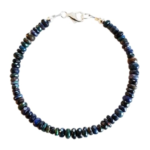 Schwarzer Feueropal, 3,5 mm, Rondellform, facettierte Perlen, 17,8 cm, versilberter Verschluss, Armband für Männer und Frauen | LK_STACK_01016 Schwarzer Feueropal, 3,5 mm, Rondellform, facettierte Perlen, 17,8 cm, versilberter Verschluss, Armband für Männer und Frauen | LK_STACK_01016 von LKBEADS