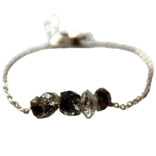 Schwarzer Herkimer-Diamant, 5–7 mm, ungeschliffene Splitterform, grob geschliffene Perlen, 17,8 cm, verstellbar, versilberter Verschluss, Armband für Männer und Frauen | LK_STACK_01021 von LKBEADS