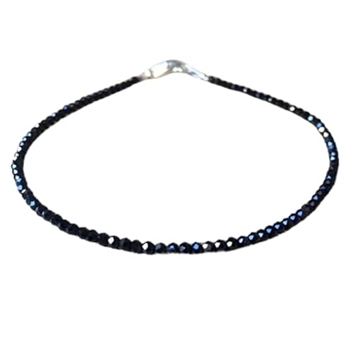 Schwarzer Spinell, 2–2,5 mm, runde Form, facettierte Perlen, 17,8 cm, versilberter Verschluss, Armband für Männer und Frauen | LK_STACK_01205 von LKBEADS