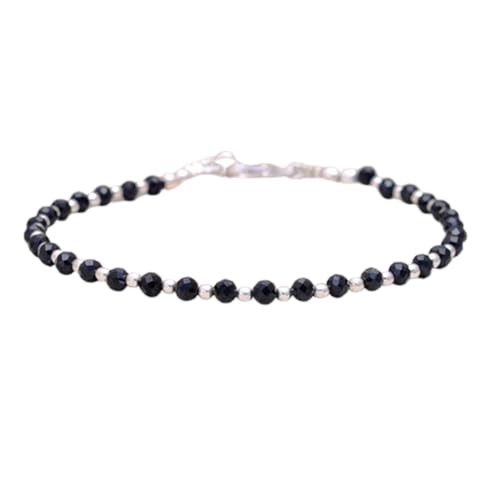 Schwarzer Spinell, 3–3,5 mm, runde Form, facettierte Perlen, 17,8 cm, verstellbarer versilberter Verschluss, Armband für Männer und Frauen | LK_STACK_01252 Schwarzer Spinell, 3–3,5 mm, runde Form, facettierte Perlen, 17,8 cm, verstellbarer versilberter Verschluss, Armband für Männer und Frauen | LK_STACK_01252 von LKBEADS
