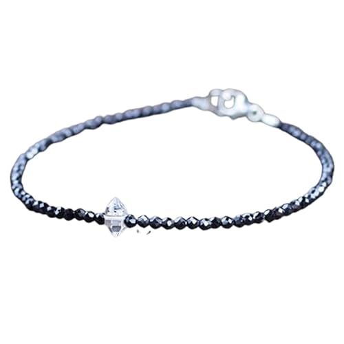 Schwarzer Spinell mit Herkimer-Diamanten, 2–5 mm, runde Form, facettierte Perlen, 17,8 cm, versilberter Verschluss, Armband für Männer und Frauen | LK_STACK_07167 Schwarzer Spinell mit Herkimer-Diamanten, 2–5 mm, runde Form, facettierte Perlen, 17,8 cm, versilberter Verschluss, Armband für Männer und Frauen | LK_STACK_07167 von LKBEADS