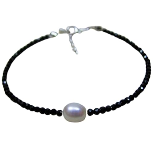 Schwarzer Spinell mit Perle, 2,5–5 x 8 mm, runde Form, facettierte Schliffperlen, 17,8 cm, verstellbarer versilberter Verschluss, Armband für Männer und Frauen | LK_STACK_07169 Schwarzer Spinell mit Perle, 2,5–5 x 8 mm, runde Form, facettierte Schliffperlen, 17,8 cm, verstellbarer versilberter Verschluss, Armband für Männer und Frauen | LK_STACK_07169 von LKBEADS